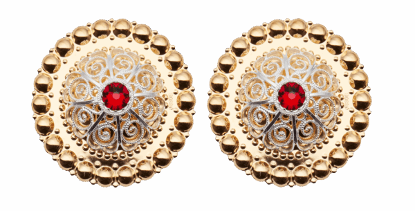 Borer 40 mm med raud stein til skinnlist, forgylt/kvit
