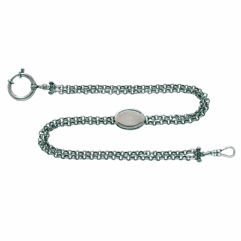 Klokkekjede 37 cm med graveringsfelt , 2 rader, oksidert