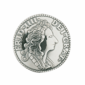 Knapp 19 mm mynt med lang hempe, oksidert