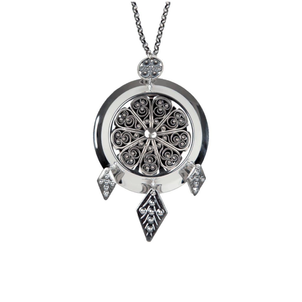 Offerdåse Nordmøre med 70 cm kjede og glatt kant, oksidert - Bilde 1